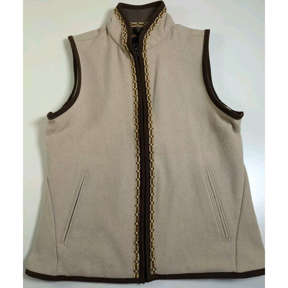 Vintage Woolrich Womens Vest Tan with Brown Canvas Trim Size Small